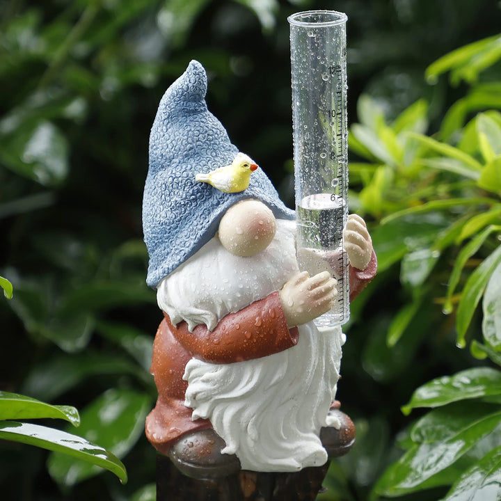 FORUP Zwerg Regenmesser aus Harz, Gartenzwerg mit einem Regenmesser aus Kunststoff, handbemalt, Wich