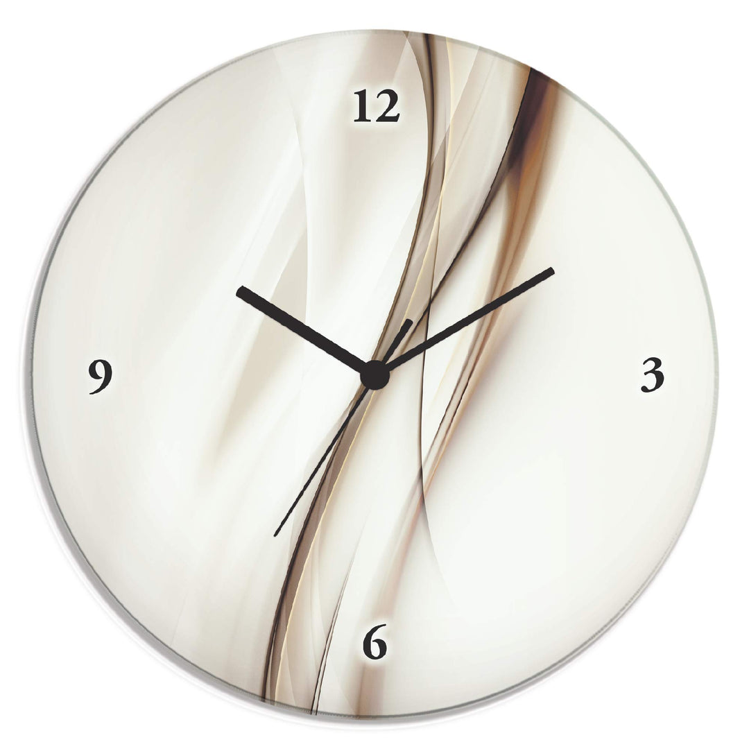 ARTLAND Wanduhr ohne Tickgeräusche Glas Funkuhr Ø 30 cm Rund Lautlos braune Welle abstrakt Braune We
