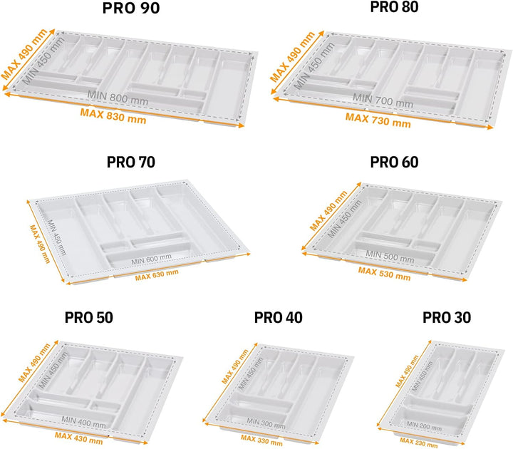 Besteckkasten für Schubladen 80cm - Besteckeinsatz - Praktisch Schubladen Ordnungssystem - Besteckei