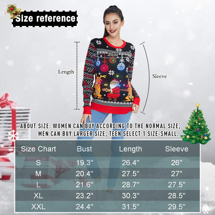 Freshhoodies Unisex Strickpullover Weihnachtspullover Mit LED Leuchten Neuheit Ugly Weihnachtspulli
