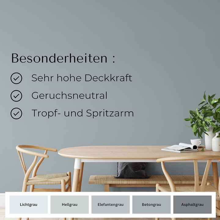 derendo Fühl Dich Wohl Deine Farbe grau, matte Wandfarbe grau, hohe Deckkraft, verschiedene Grautöne