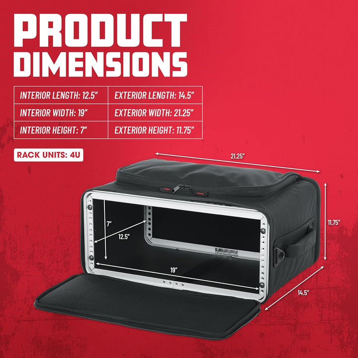 Gator GR-RACKBAG-4U Leichte Gepäckträgertasche mit Aluminiumrahmen und PE-Verstärkung 4U Rack Space,