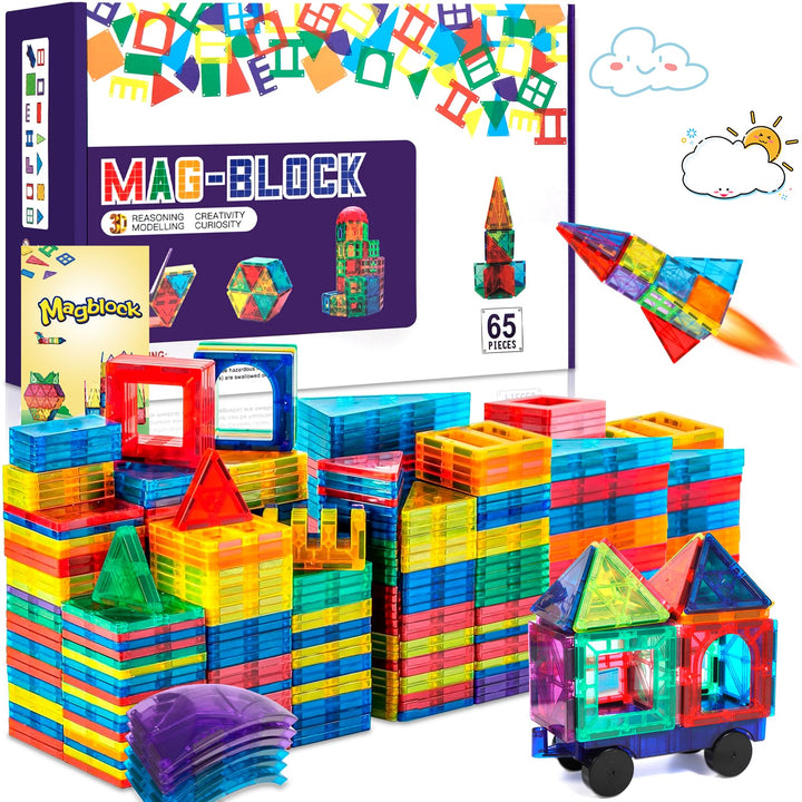 65Pcs Magnetische Bausteine Spielzeug, Magnetisches Bauspielzeug, Puzzle Baustein Spielzeug, Magneti