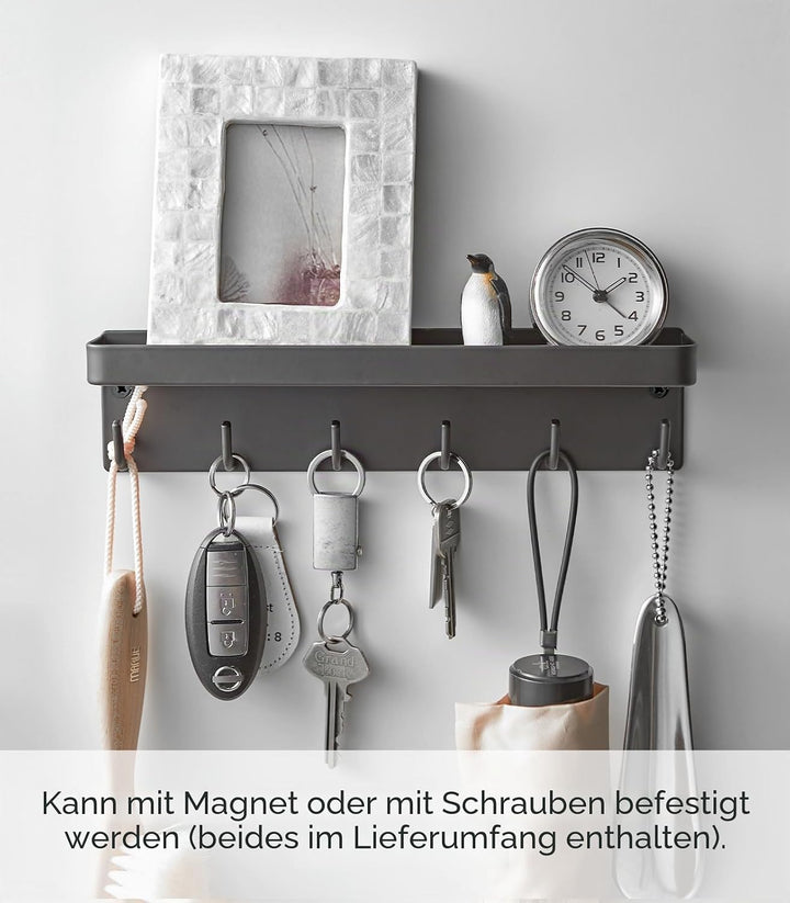 Yamazaki 2755 SMART Magnetischer Schlüsselhaken mit Ablage, schwarz, Stahl, minimalistisch, 24.5 x 4
