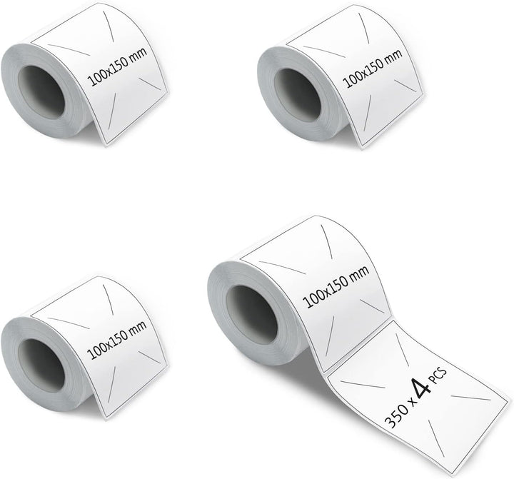 m MU Etiketten Selbstklebend, 150×100MM, 4 Rolle Pack Etikett x 350 St. Je Rolle = 1400 Label, Kompa