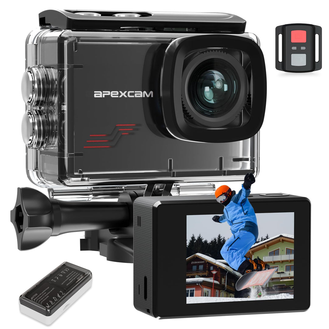 Apexcam M80 mit 64G Karte Action Cam 4K60FPS 48MP WLAN Sportskamera Unterwasserkamera 40m Wasserdich