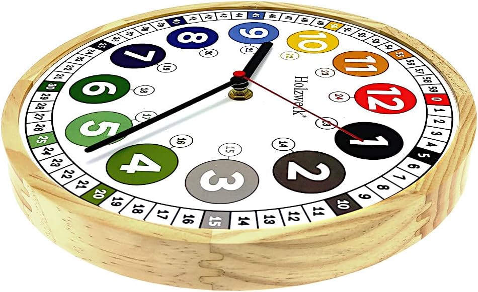 Holzwerk Germany Öko Natur Kinder-Wanduhr Kinder Jungen Mädchen aus Holz lautloses Uhrwerk ohne Tick