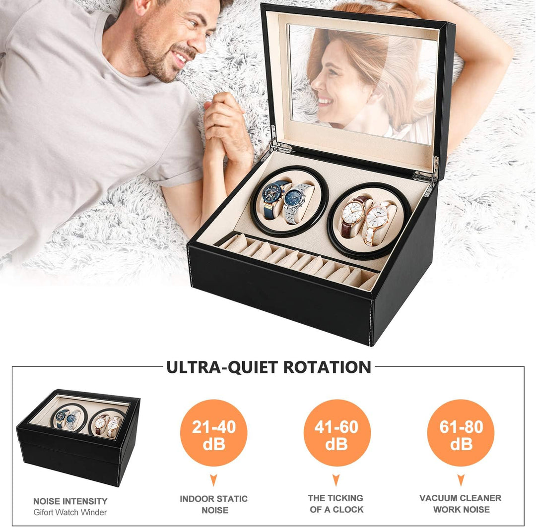 Gifort Automatische Uhrenbeweger Box, Drehen Uhrenbeweger 4+6 Lagerung Schmuckschatulle PU-Leder Uhr