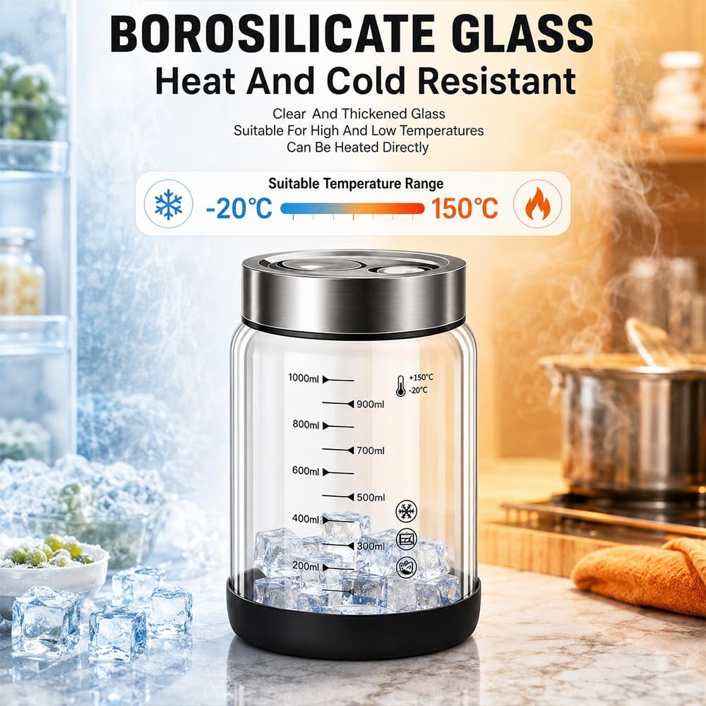 Fermentierglas 1L, 2 Stück Fermentiergläser mit Ventil, Kimchi Behälter mit Deckel, Fermentationsgla