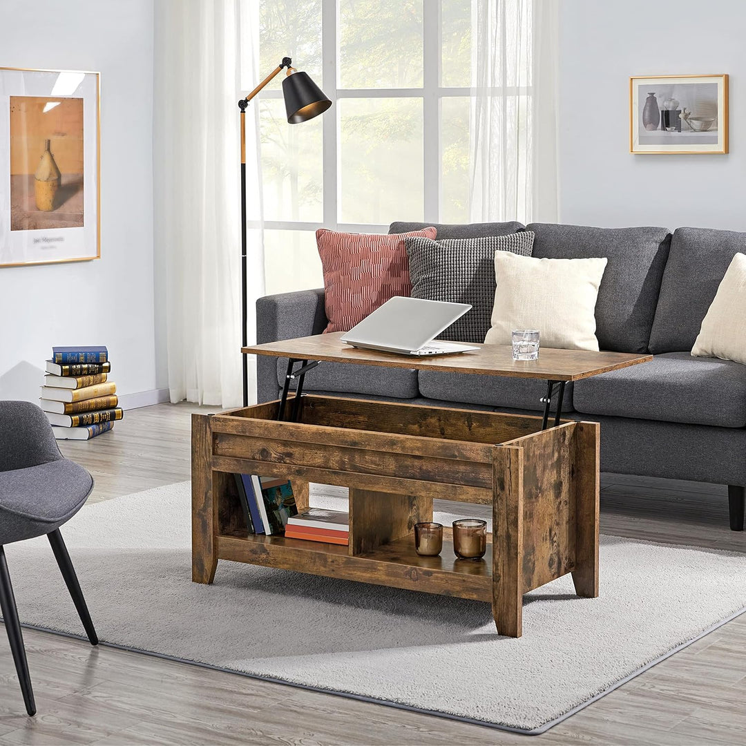 Yaheetech Couchtisch Höhenverstellbar Kaffeetisch Wohnzimmertisch mit Ablagefach Holz Sofatisch Beis