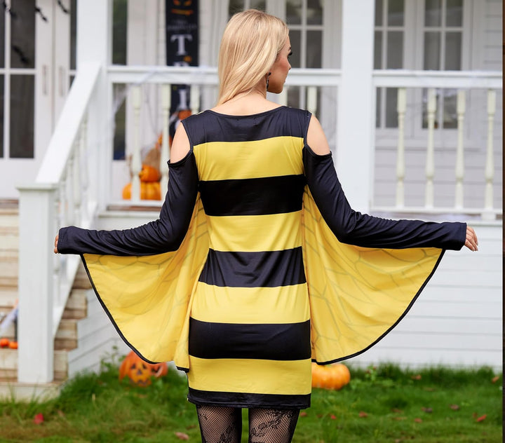 For G and PL Damen Halloween Karneval Langarm Insekt Cosplay Kostüm Kalte Schulter Party Kleid S-XXL