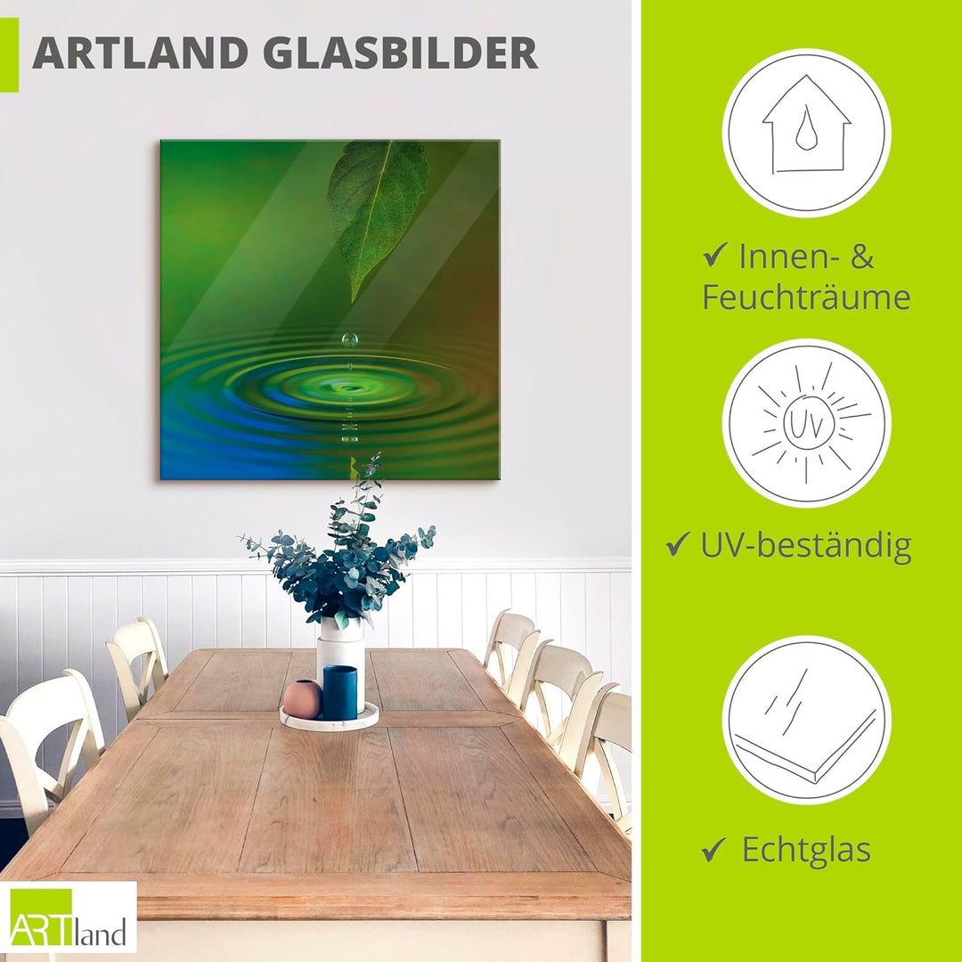 ARTland Glasbilder Wandbild Glas Bild einteilig 30x60 cm Hochformat Natur See Pflanzen Bäume Wassert