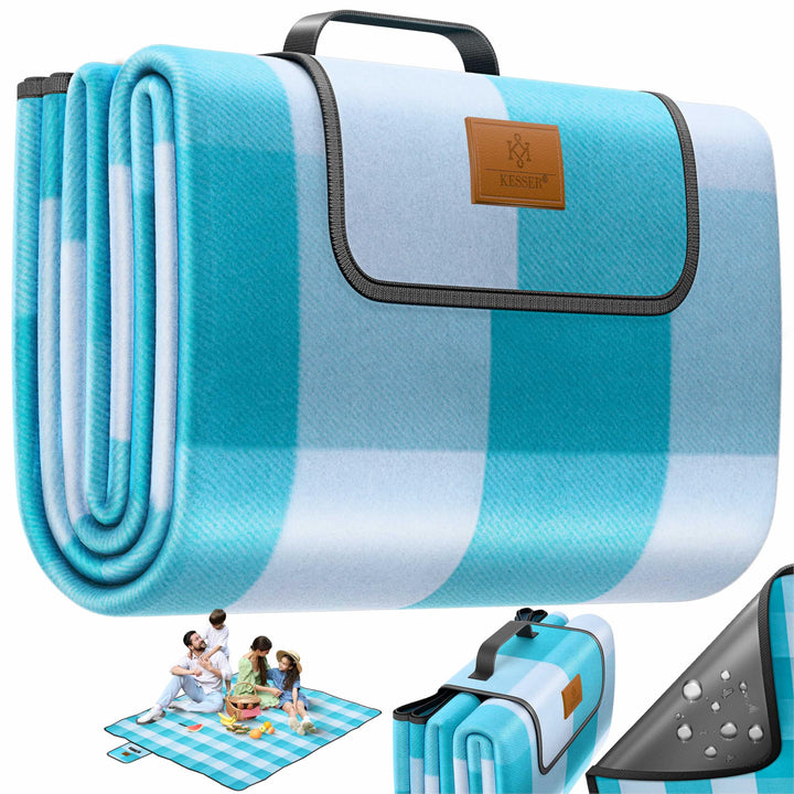 KESSER® Picknickdecke campingdecke XXL 200 x 200 cm - wärmeisoliert mit wasserdichter Unterseite mit