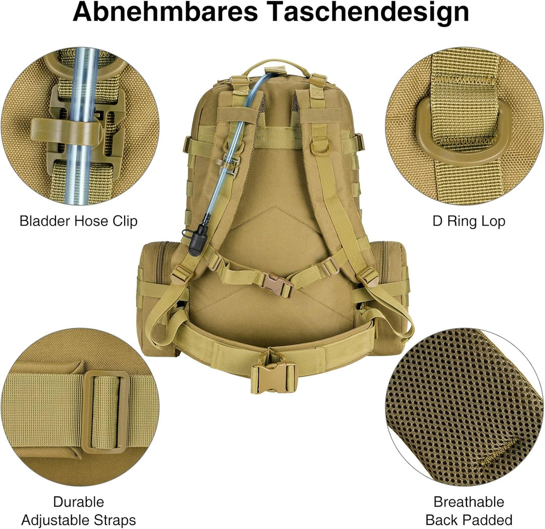 Taktischer Rucksack, 60L Militär Armee Rucksack, grosser Survival Molle Tagesrucksack für Herren und