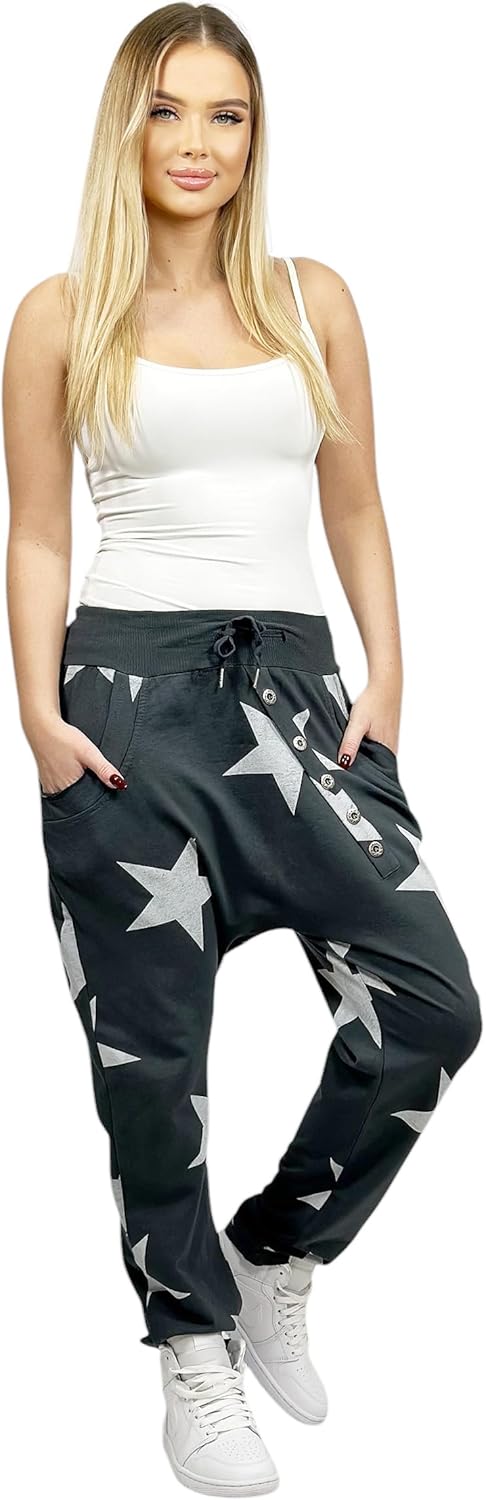 Mississhop Damen Hose Sweatpants Jogginghose Baumwolle Freizeithose Boyfriend Baggy Haremshose Stern