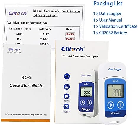 Elitech RC-5 Temperatur Datenlogger, IP65 Wasserdicht, 32000 Punkte Kapazität - Mini USB Temperaturr