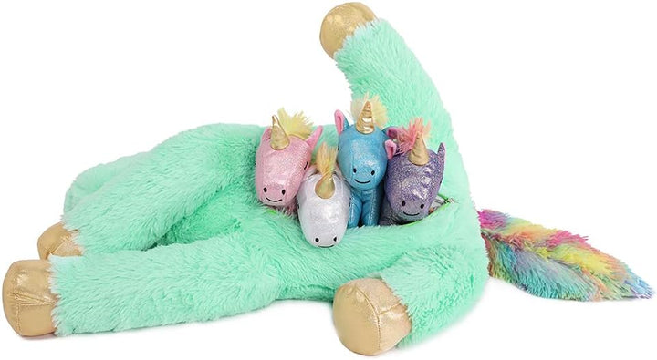MorisMos Einhorn Kuscheltier gross, 55cm riesen Einhorn Mama mit Babys im Bauch, grosses Plüschtier