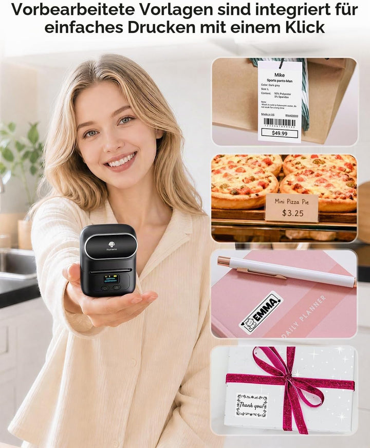 Phomemo M110 Etikettendrucker Thermo Etikettendrucker Mini Bluetooth Handheld-Drucker mit für Kleidu