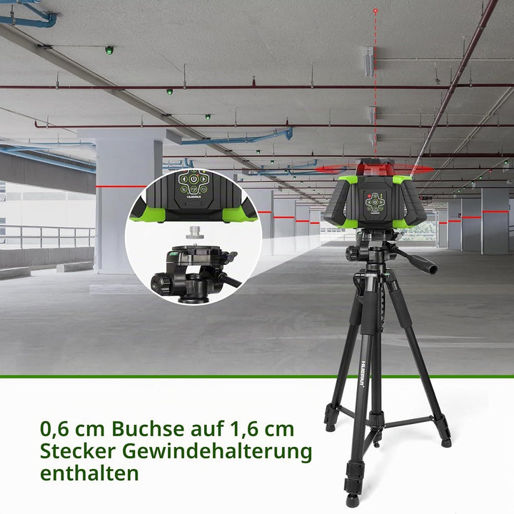Huepar Leichtes 62-Zoll-Laser-Nivellierstativ mit 3-Wege-Schwenkkopf, tragbarem Griff, Wasserwaage,