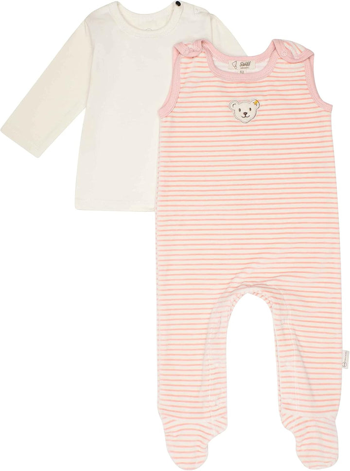 Steiff Unisex Baby Set Strampler mit Fuss + T-Shirt Langarm Kleinkind-Schlafanzüge 68 Silver Pink, 6