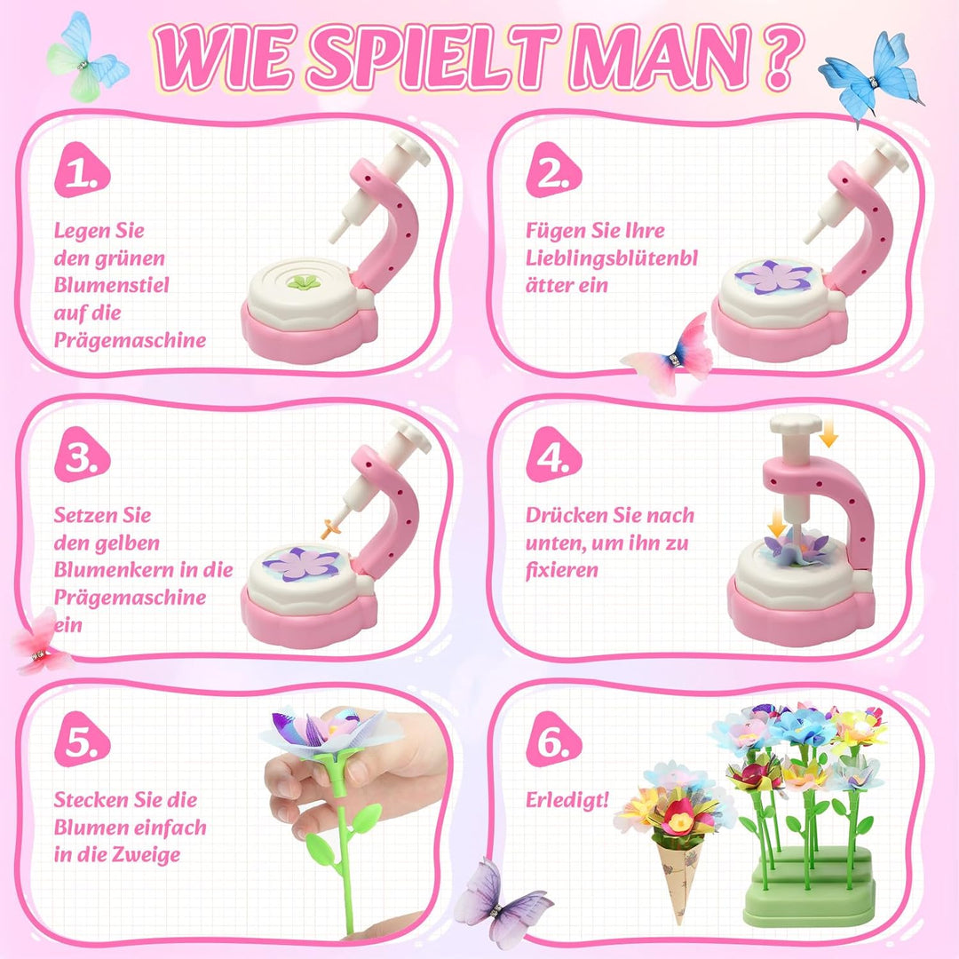 Herenear DIY Blumen Bastelset Kinder, Kreativ Blumen Basteln Spielzeug mit Blumenmaschine, Basteln M