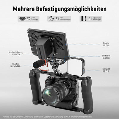 NEEWER Videokamera Käfig Rig mit Arca Basis, Doppelgriffen, 3/8" ARRI Aufnahme & 1/4" Gewinde, Cold