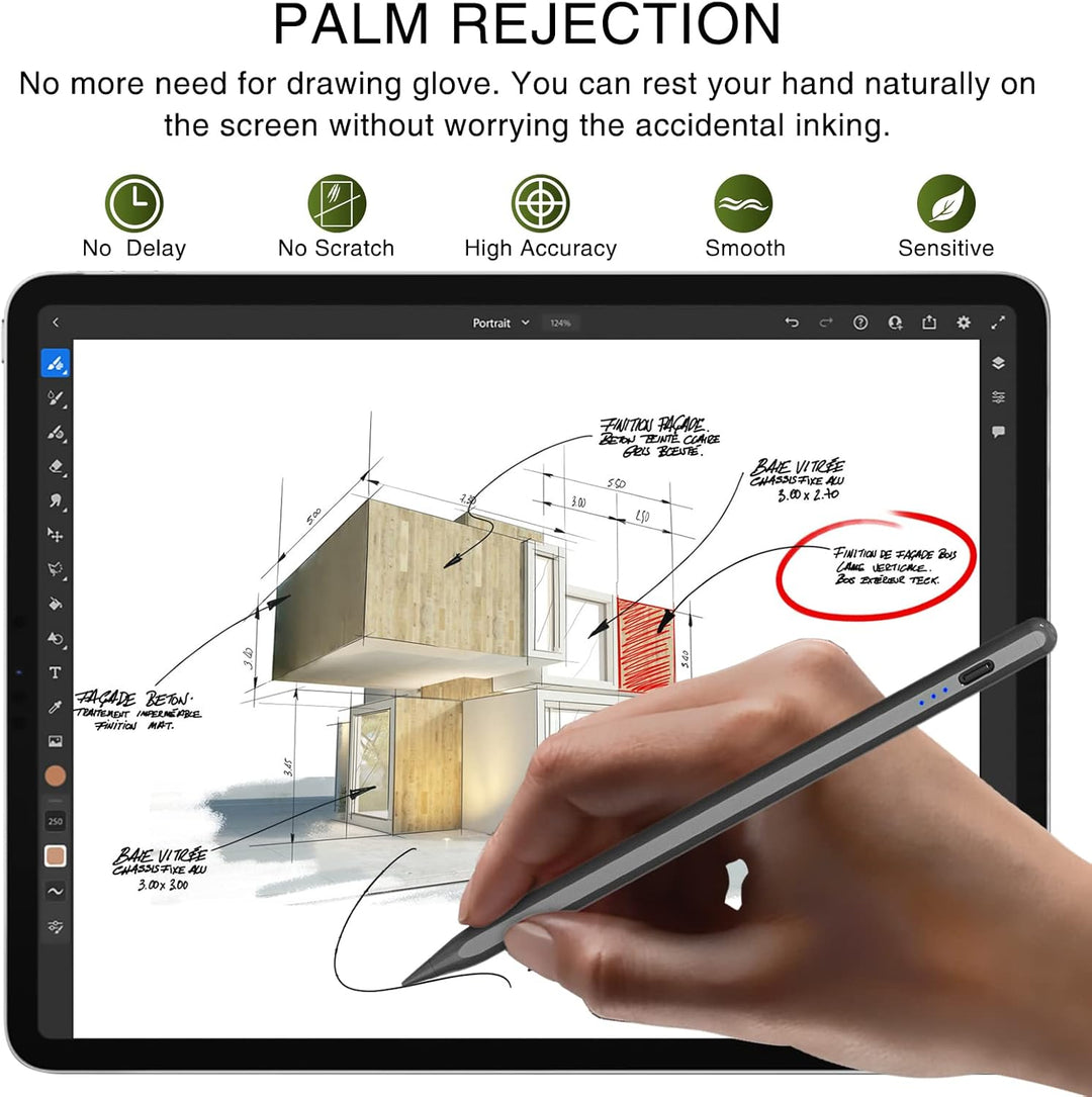 HATOKU Stift 2. Generation, Schnelllade Pencil für iPad mit Neigung & Palm Rejection, Magnetic Penci