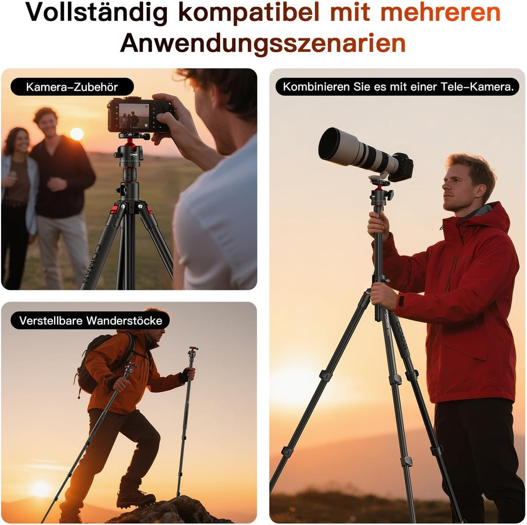 COMAN 181cm Horizontale Kamera Stativ Verfügt über eine Mittelsäule, Einen 360°-Kugelkopf, Eine Arca