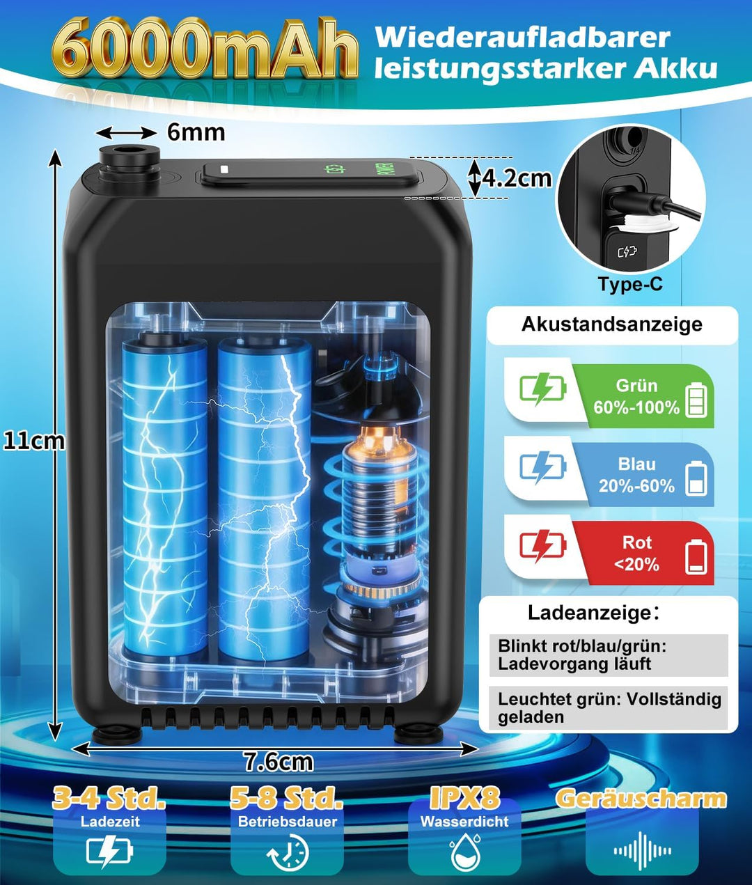 WADEO Sprühnebel Kühlung Nebelkühlsystem mit 6000-mAh-Pumpe, 22-Liter-Wassereimer, 8 m Schlauch, 8 M