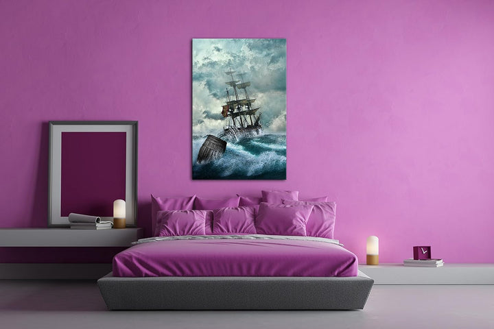deyoli Schiff bei stürmischen Wetter in Seenot Format: 60x40 als Leinwandbild, Motiv fertig gerahmt