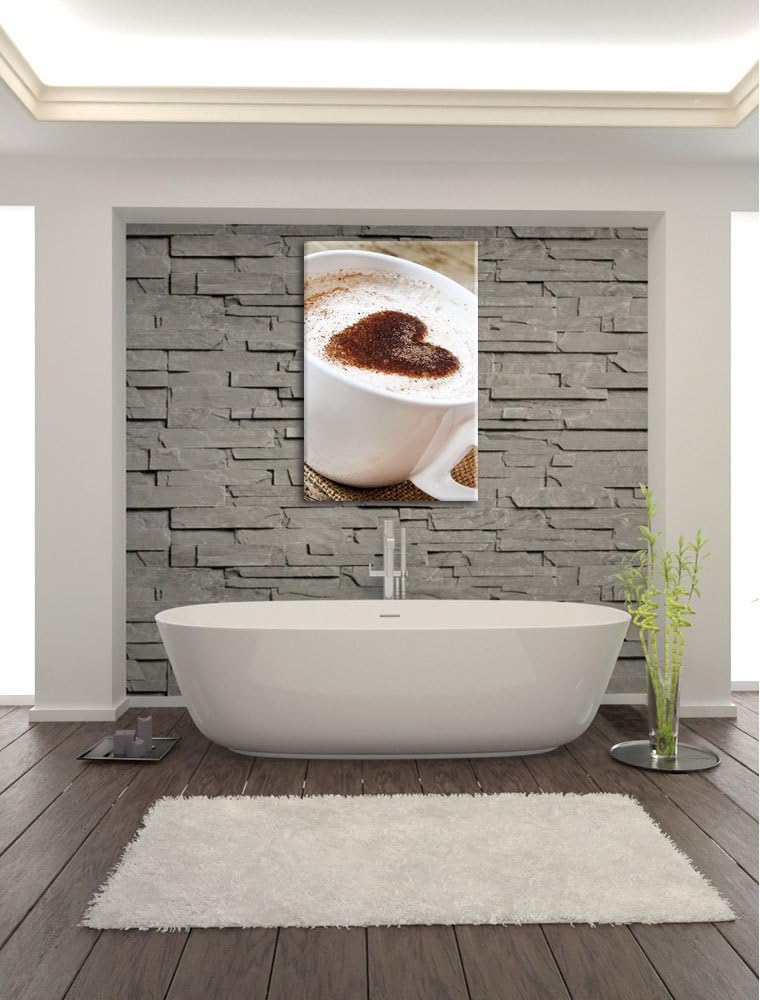 Pixxprint Kaffe mit Herz, Format: 100x70 auf Leinwand, XXL riesige Bilder fertig gerahmt mit Keilrah