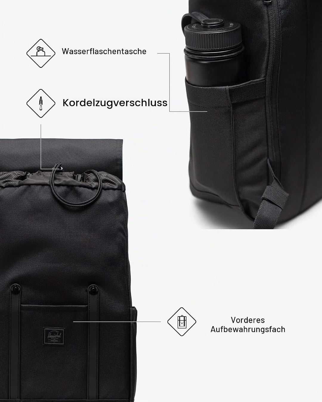 Herschel Unisex Retreat Rucksack Rucksack (1er Pack) Einheitsgrösse Black Tonal, Einheitsgrö&#x