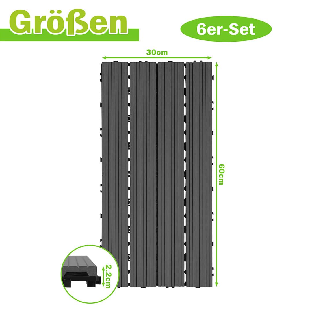 Gimisgu Terrassenfliesen WPC Fliesen, 30x60 cm Holzoptik Klickfliesen Balkonfliesen Klicksystem Terr