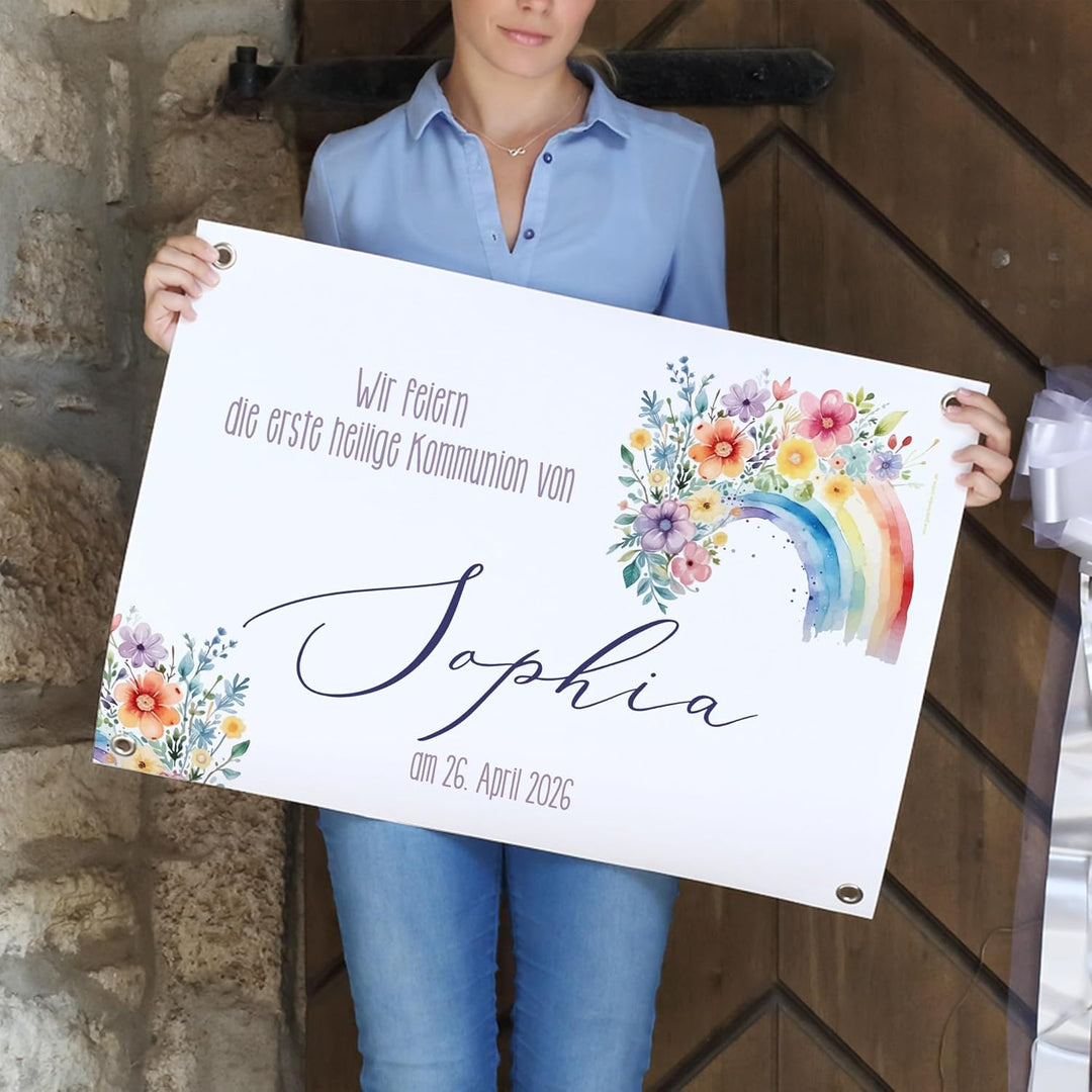 Herz & Heim® Personalisierbares Banner für kirchliche Feste – Kunststoffbanner oder Posterpapier – M