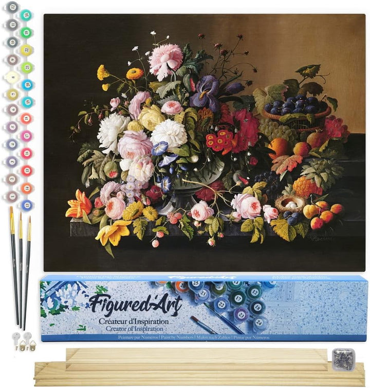 Figured'Art Malen Nach Zahlen Erwachsene Mit Rahmen Blumen und Obst - Severin Roesen - Paint by Numb