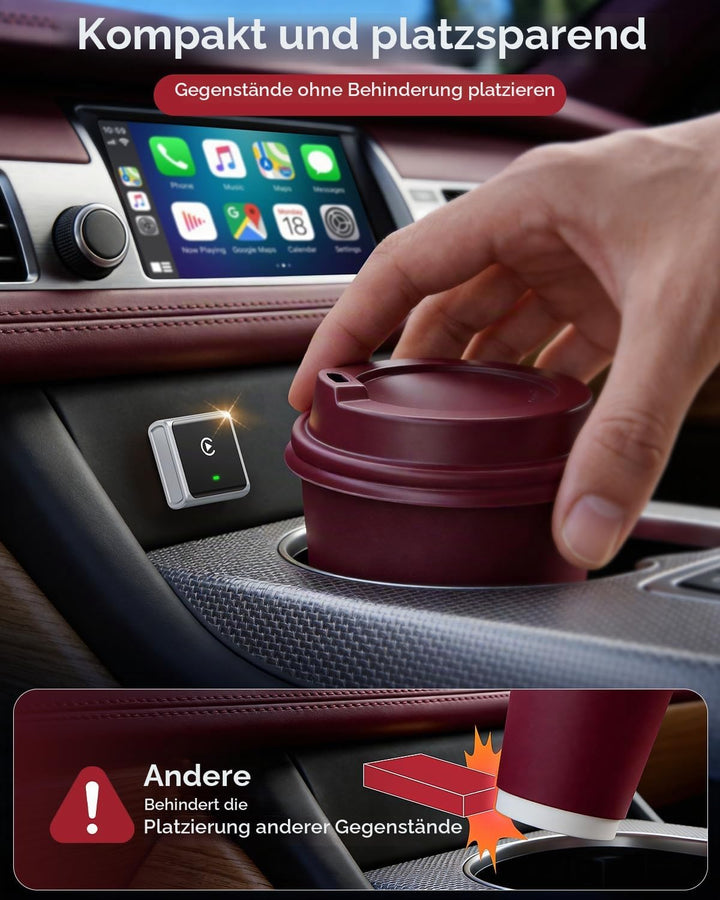 CarPlay Wireless Adapter 2026, verbessertes Aluminiumgehäuse für Apple CarPlay &amp; Android Auto, wande