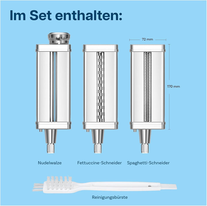 Nudelaufsatz für KitchenAid Küchenmaschine 3-teilig – Pasta Roller, Spaghettischneider & Fettuccines
