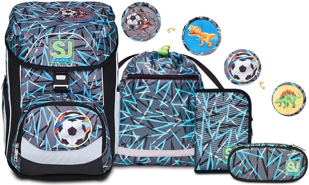 SJ Schulranzen Set 4-teilig Ergonomischer Schulrucksack, Ultraleichte Schultasche, 36