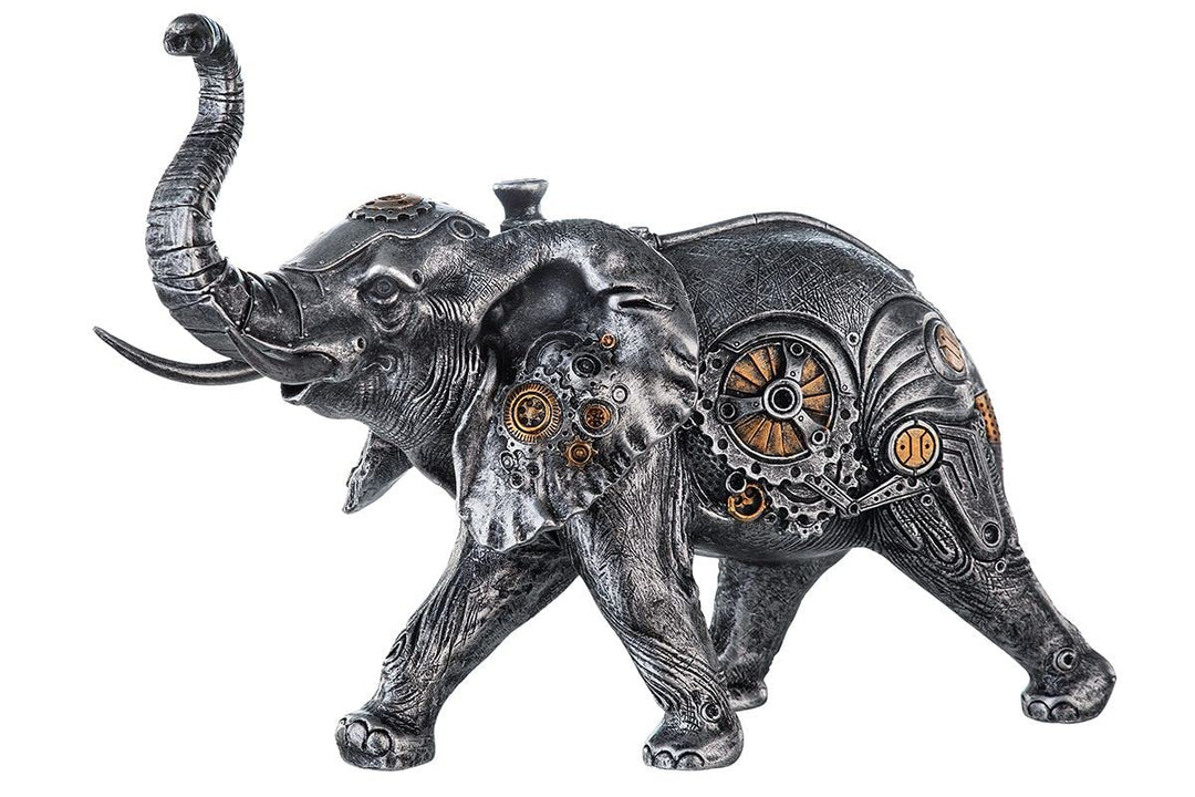 Brillibrum Design Figur Steampunk Deko Elefant aus Polyresin Skulptur Silber Zahnrad Dekoration Indu