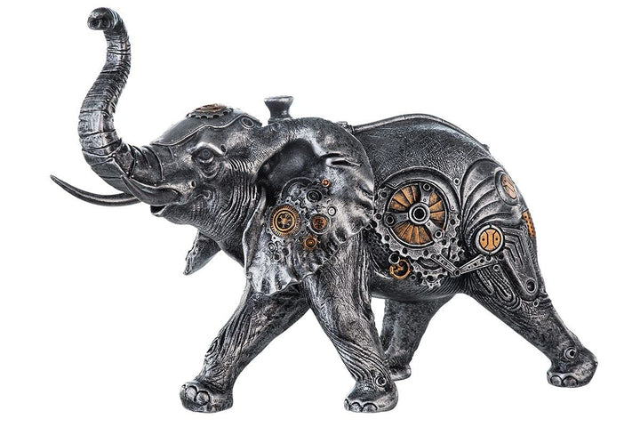 Brillibrum Design Figur Steampunk Deko Elefant aus Polyresin Skulptur Silber Zahnrad Dekoration Indu