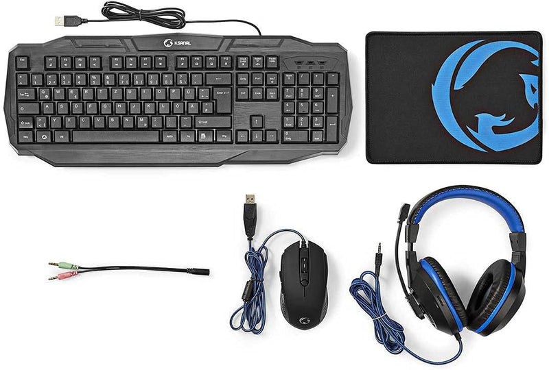 NEDIS - Gaming-Combo-Kit - 4-in-1 - Tastatur, Headset, Maus und Mousepad - 5 V 0.5 A - Rechtshändig