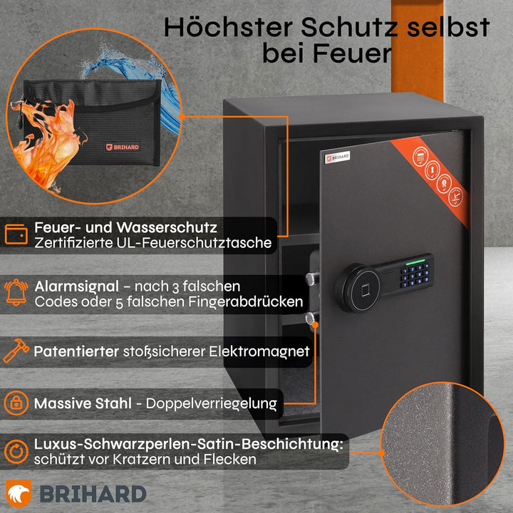 Business XL Safe Tresor 50x35x36cm für Zuhause mit Fingerabdruck Sensor inkl. feuerfeste Dokumentent