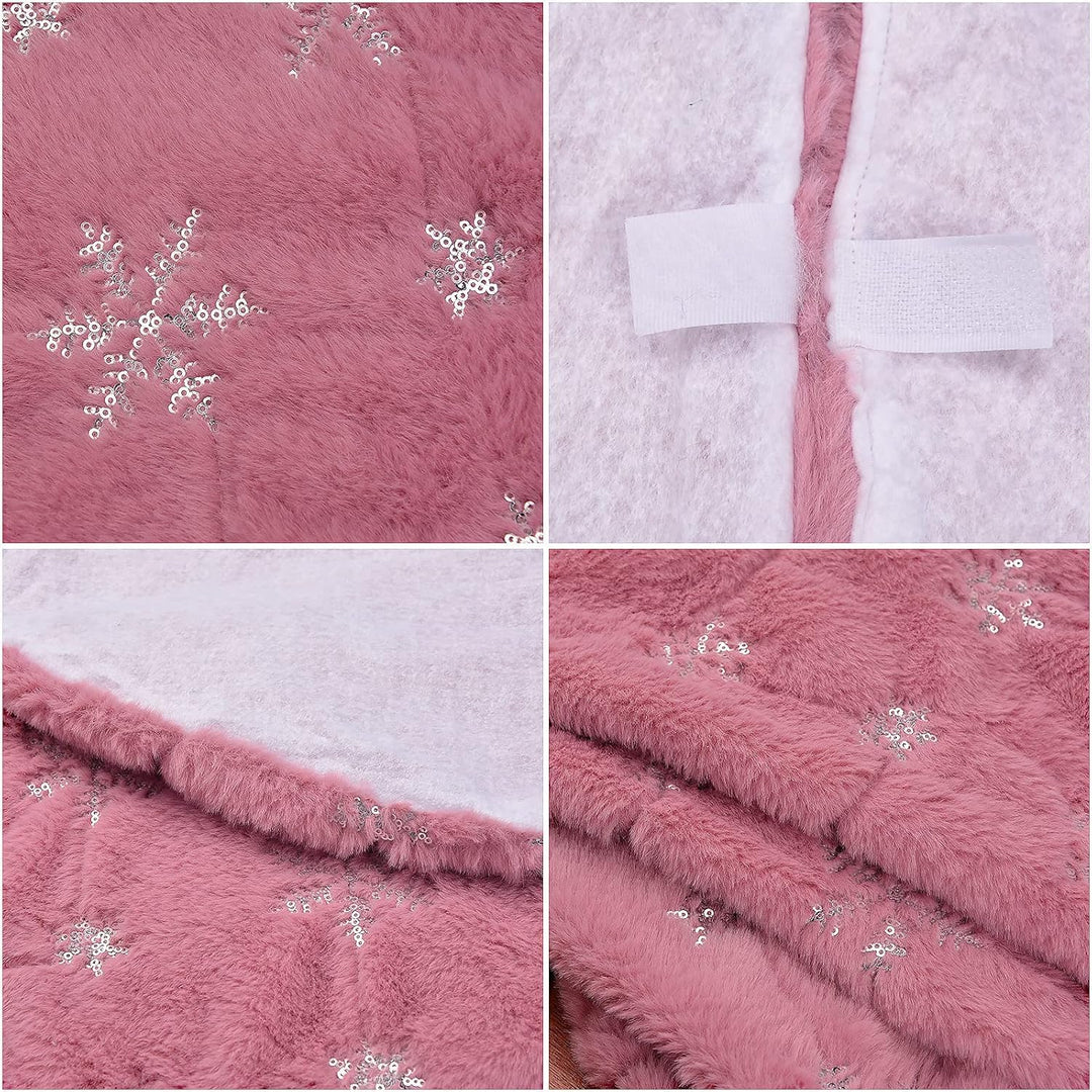 Weihnachtsbaum Decke Klein Rosa, 60cm Mini Tannenbaum Decke Kunstfell, Christbaumdecke mit silberner