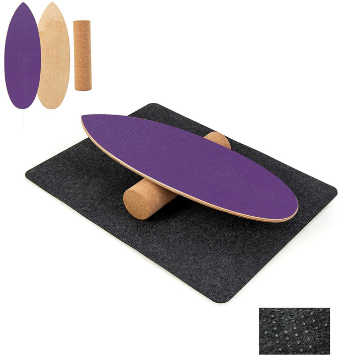 GYMAX Balance Board aus Holz, 15 mm BalanceBoard mit 10mm Korkrolle & rutschfeste Matte aus Filz, In