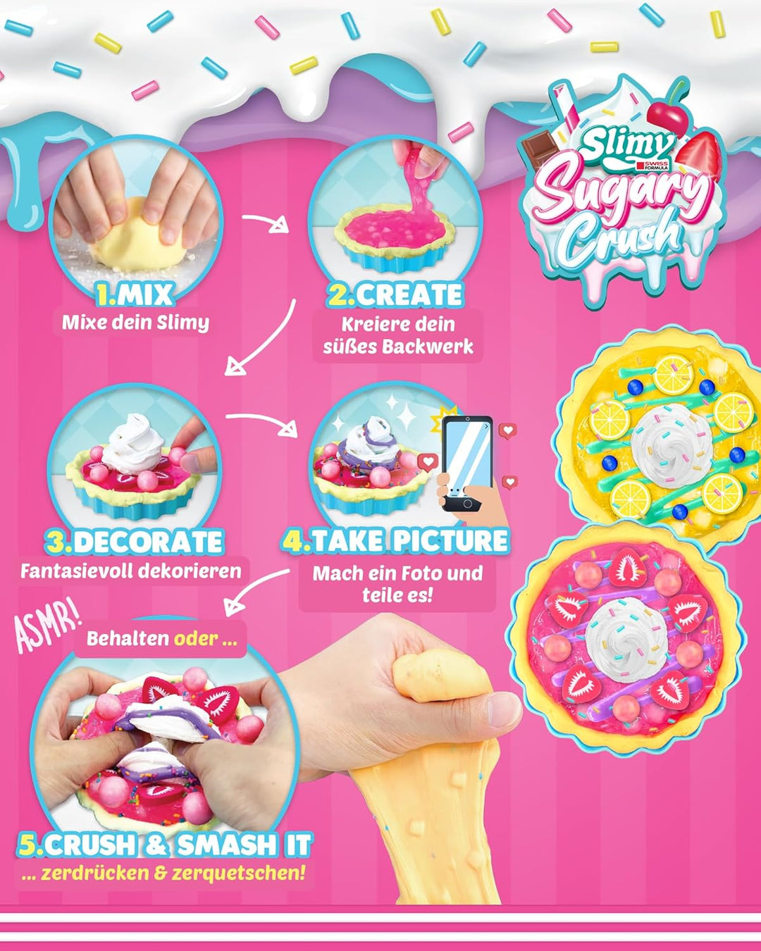 Slimy Sugary Crush - Jelliee-Pie, Slime und Knete Kreativ-Set, Backspiel zum selber Mischen, Formen