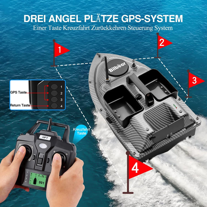 Bilbear GPS Köderboot Futterboot mit Echolot und GPS Köderlieferboot Karpfenfischen Angelköderboot,F