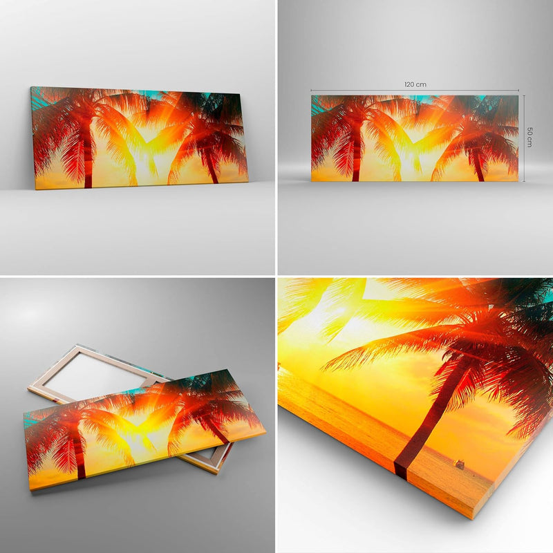 Wandbilder Dekoration Wohnzimmer Meer Palme Wasser Panorama Bilder auf Leinwand 120x50cm Leinwandbil