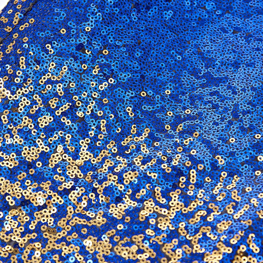 Herren Modische Blumenmuster Pailletten Zweiteiler Set Anzüge XS Blue Gold, XS Blue Gold