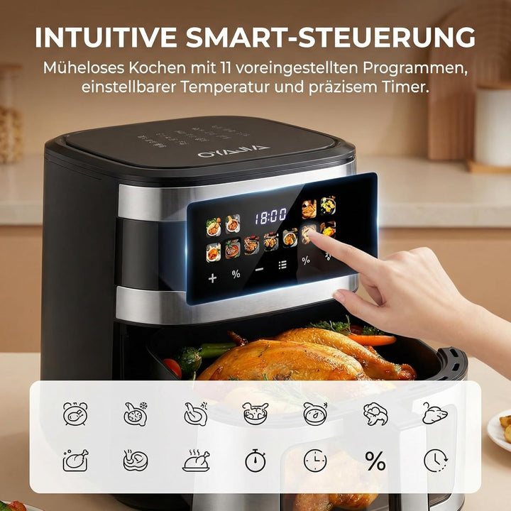 Airfryer Heissluftfritteuse, 10 Liter XXL Air Fryer, 11in1 Heissluftfritteuse, LED-Display mit Senso