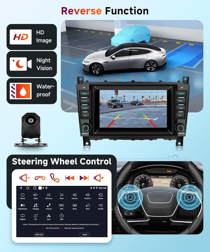 4 Core 64G Hodozzy Carplay Autoradio für Mercedes Benz C-Klasse W203 CLC-Klasse W203, 7 Zoll Touchsc